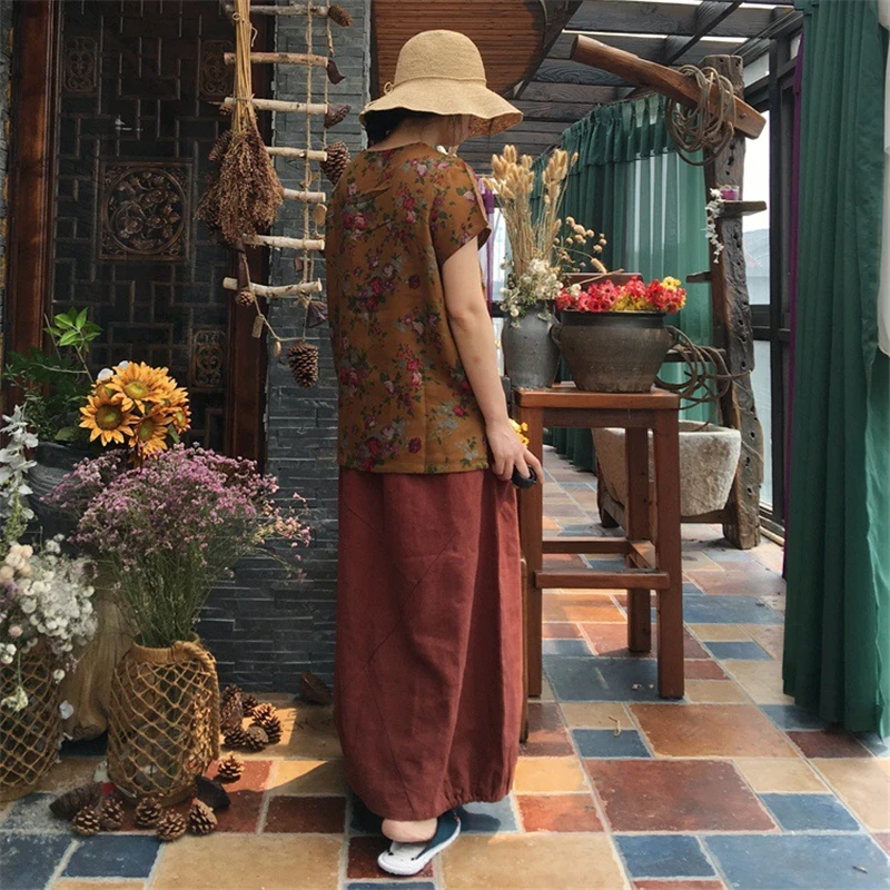 Женские футболки с цветочным принтом Johnature Винтажные Футболки круглым вырезом и