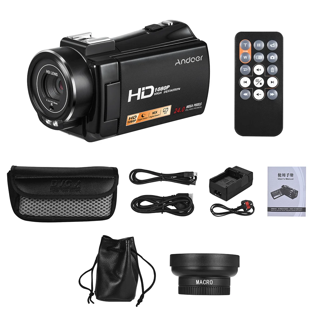Andoer HDV-V7 PLUS Портативная Цифровая видеокамера 1080P Full HD с дистанционным управлением 3," Поворотный ЖК-дисплей с креплением под горячий башмак