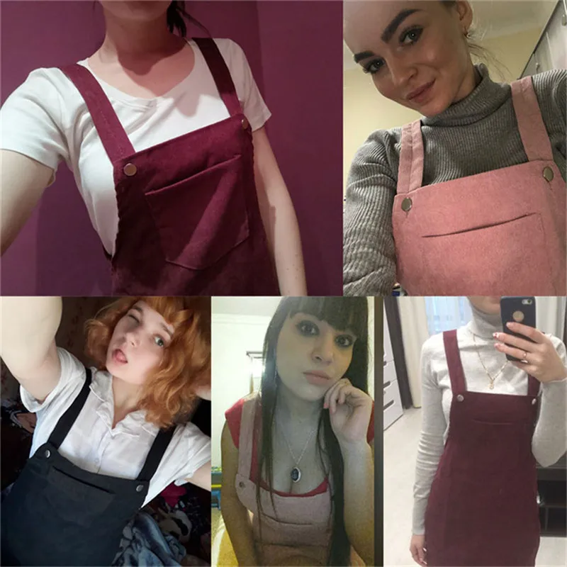 Женское вельветовое платье в стиле ретро Повседневное сарафан с карманами