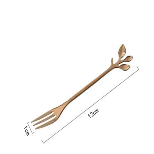 fork 3 Creative Stainless Steel Fork Spoon Leaf Shape Handle Coffee Cake Dessert Ice Cream Forks Spoons Glossy Household Tableware 1pcs - Цвет: fork 3