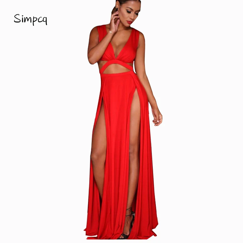 

Sleeveless Plus Size New Rushed Empire None Tank Solid Sexy & Club Cotton V-neck Women's Long Dresses Party Evening Summer
