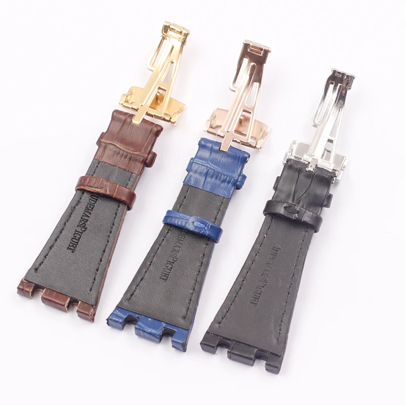 Watch Accessories Applies to for AP Royal Oak Series Leather Watch Strap Folding Buckle 28mm Men's Watch Strap