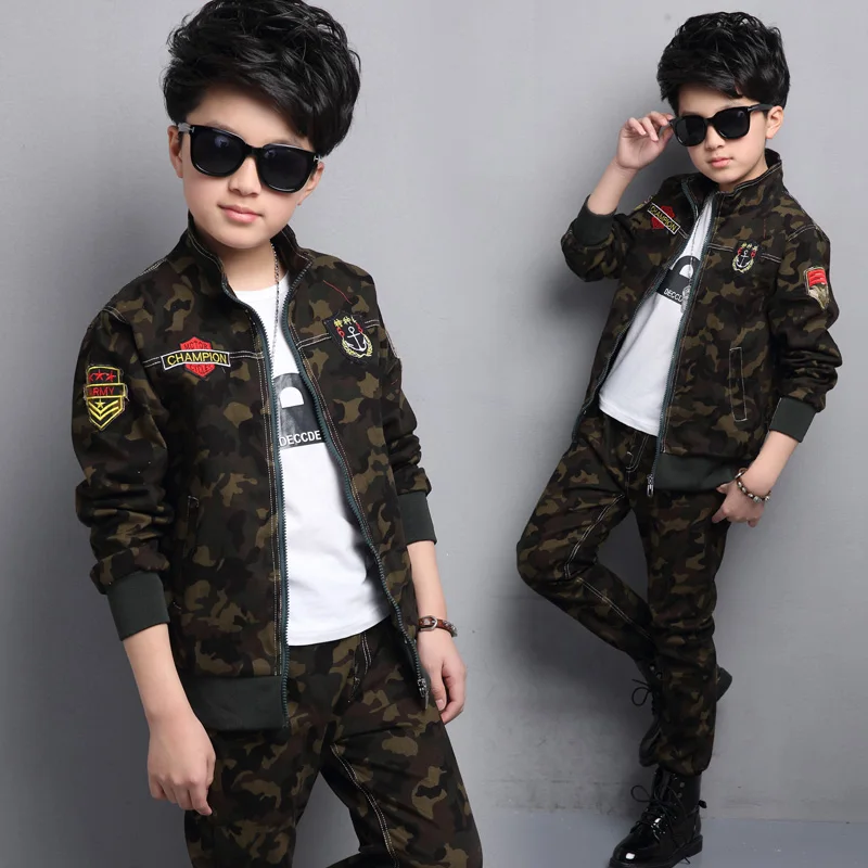 2018 Spring Autumn Boys Camouflage Suit Children's Army Uniform Kids Military Clothes Teenage Sports Tracksuit A169 | Детская одежда