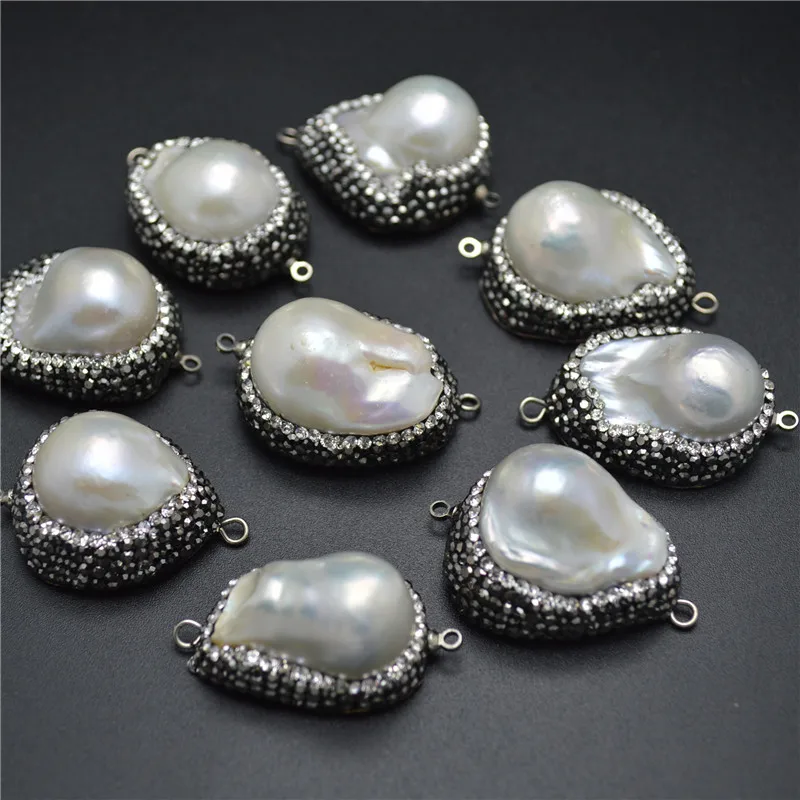 

1pc Two Loops Jewelry Connectors Natural White Fresh Water Pearl Baroque Beads