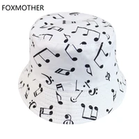 foxmother new white music note bucket hats sun caps man womens music lover fisherman caps gifts