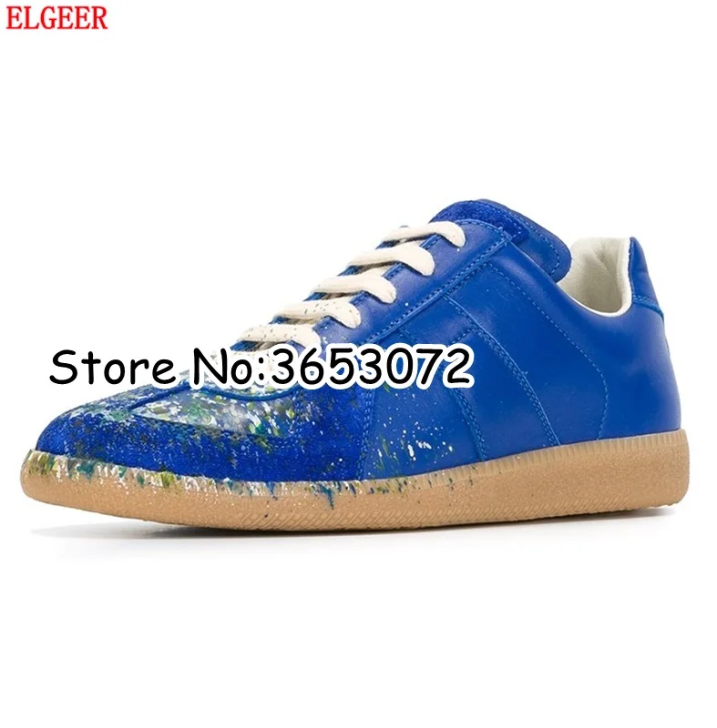 Hottest Man Printed Leather Genuine Low Top Flats Shoes Patchwork Mixed Color Sneakers Casual Suede Leisure |