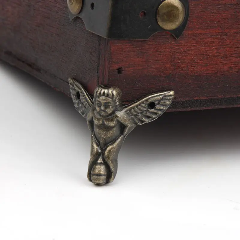 

4Pcs Antique Bronze Angel Gift Box Wood Case Corner Protector Furniture Decor