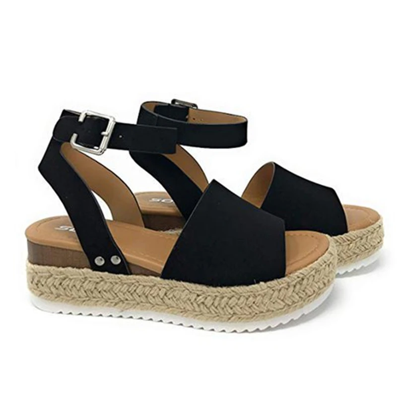 

2019 Summer Large Size Leopard Female Sandals Hemp Thick Bottom With Ladies Slippers Fashion Retro Suede Flip Flops Shoes