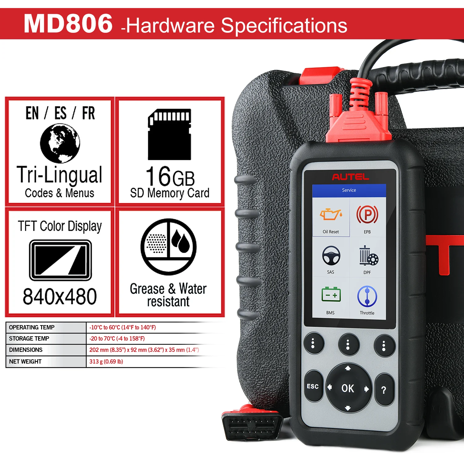 Autel MaxiDiag MD806 диагностический автомобильный диагностический инструмент OBD2 сканер EPB/сброс масла/BMS DPF код читателя лучше, чем Запуск X431