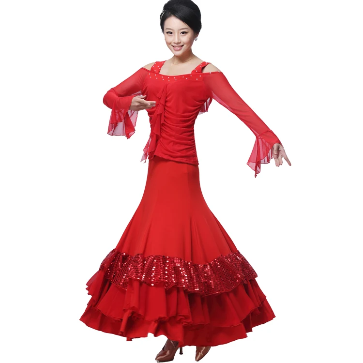 Новинка костюмы для бальных танцев большая юбка и рубашка с длинными рукавами