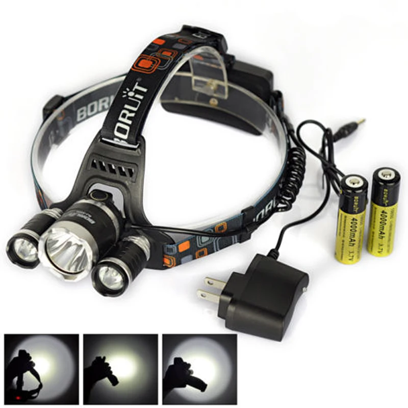 BORUIT 6000lm 3x XM-L T6 светодиодный 4-режимный налобный фонарь + 2X18650 зарядное устройство