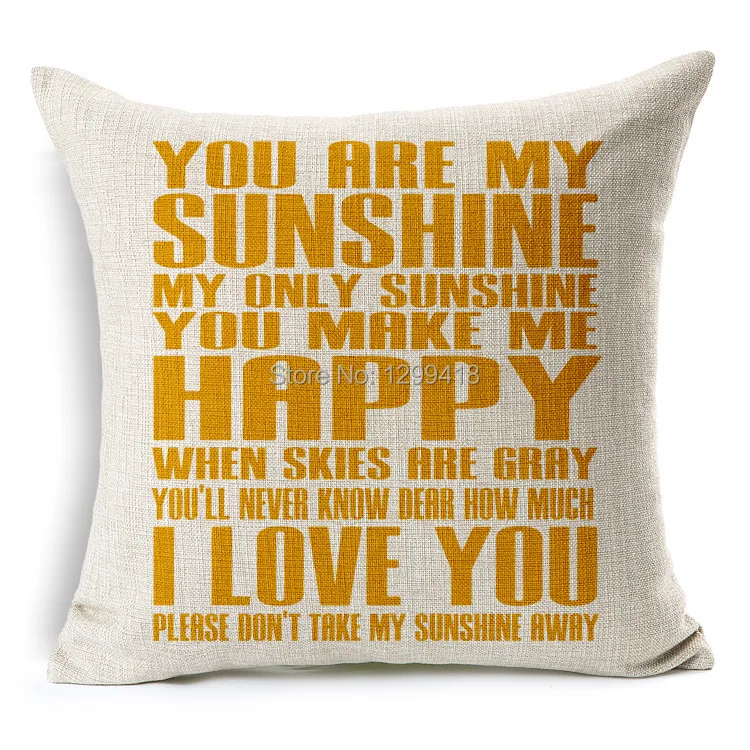 You are my sunshine pattern pillowcase home decorative cotton linen throw pillow/cushion for sofa/chair/car/decor | Дом и сад