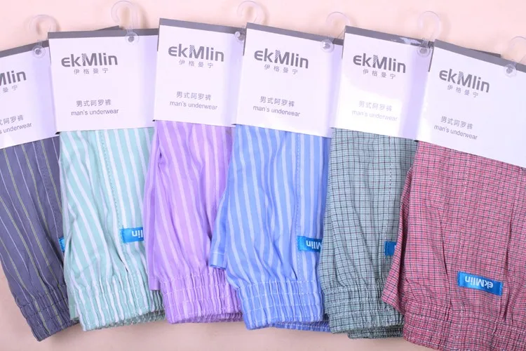 EkMlin 3-Pack мужские боксеры шорты Нижнее белье Полосатый плед 50s чёсаная пряжа тканый хлопок N
