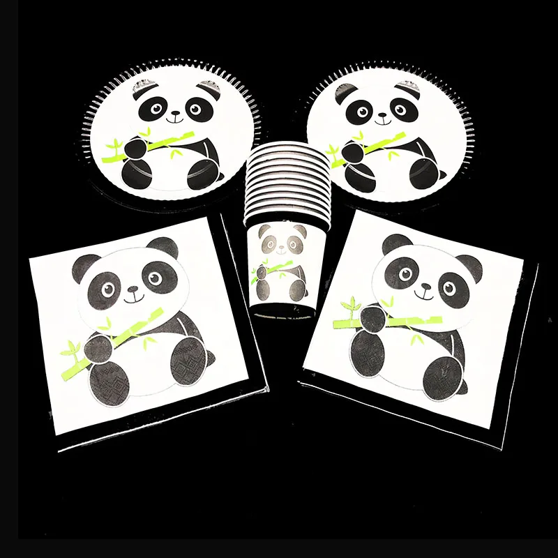 

60pcs/lot Panda party tableware sets Panda theme disposable plates cups napkins Panda theme napkins cups plates for 20 people