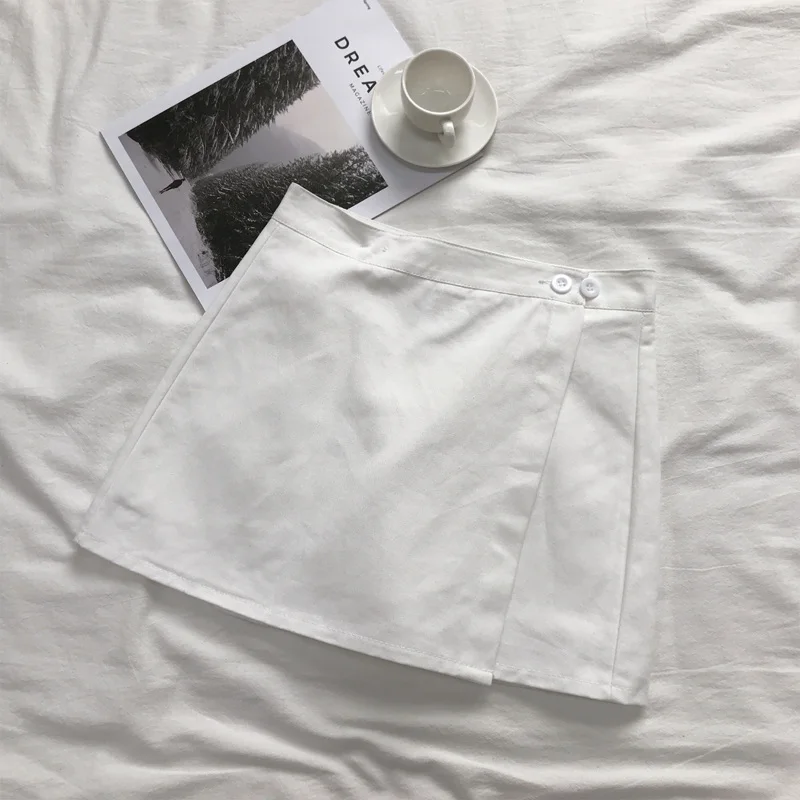 white Новинка, весенне-Летняя женская модная повседневная офисная мини-юбка трапециевидной формы с асимметричными пуговицами и высокой талией, SK2259 - Цвет: white