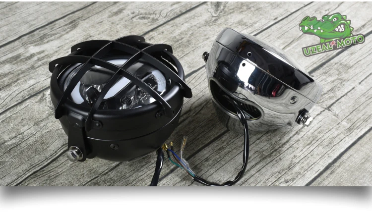 6.5inch universal Retro motorcycle modification LED headlight lamp with Guard Cover yellow driving light GN125 250