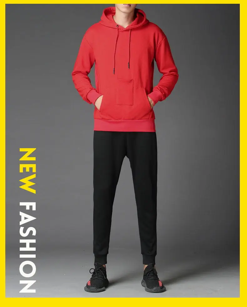 

2019 New Mens Solid Casual Hoodie Suits Leisure fitness Bodybuilding Sets Top Tracksuit with Pocket