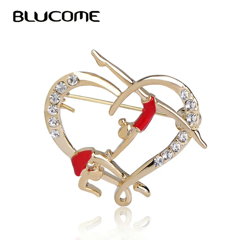 

Blucome Red Gymnastics Girls Brooch Gold-color Pins Enamel Crystal Brooches For Women Kids Collar Suit Scarf Accessories Jewelry