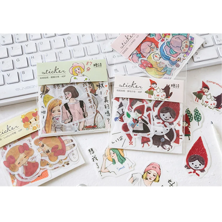 15packs/lot Kawaii Cartoon Girl Stickers Diary Note Lovely DIY Decorative Stickers Scrapbooking DIY Gift Product Sealing Label