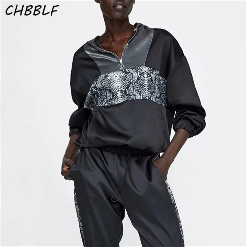 CHBBLF женские Лоскутные свободные свитшоты с капюшоном и принтом животных