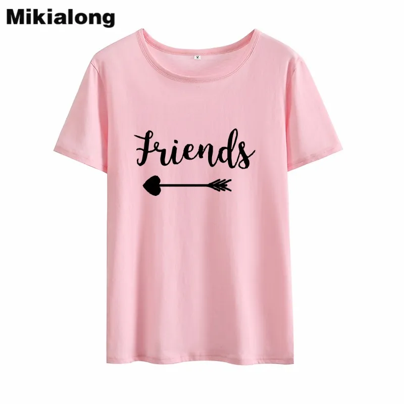 Женская футболка с короткими рукавами Mikialong летняя хлопковая надписью Best Friend