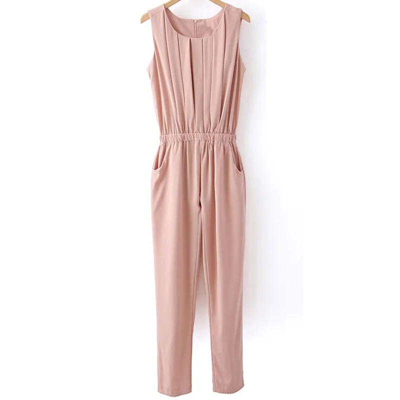 Женский шифоновый комбинезон с плиссировкой повседневный длинный без рукавов