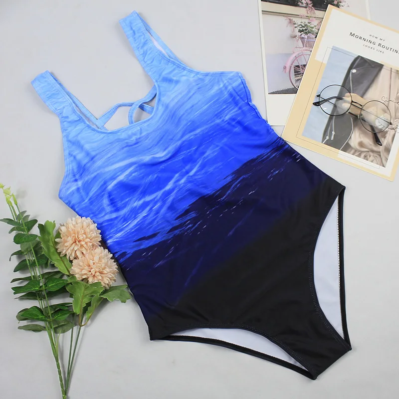 

Women's One Piece Swimsuit Gradient Striped Printed Push Up Tankini Swimsuit Backless Sexy Swimwear Monokini Bodysuit Swimming