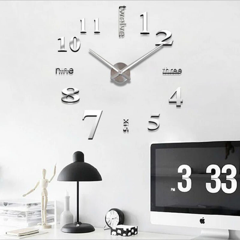 Искусство 3D DIY большое количество Зеркальная Наклейка для стены в виде часов