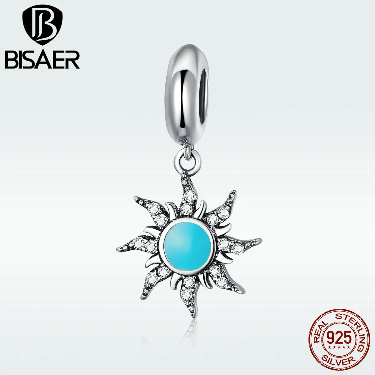 BISAER, винтажная 925 пробы, серебряная, Солнечная форма, талисманы на удачу, подвеска, подходит для браслетов, ожерелья, серебряные ювелирные изделия ECC1068