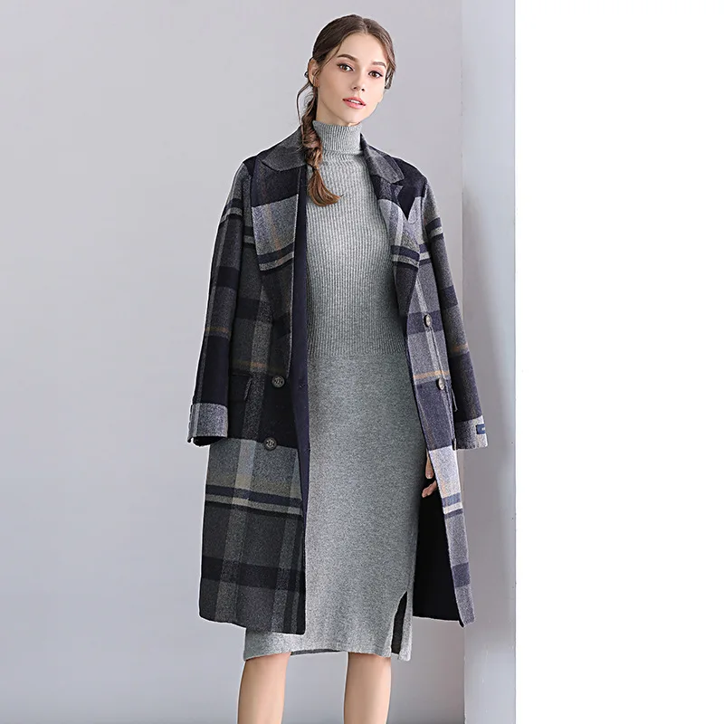 2019 весеннее Европейское шерстяное зимнее пальто женское винтажное клетчатое