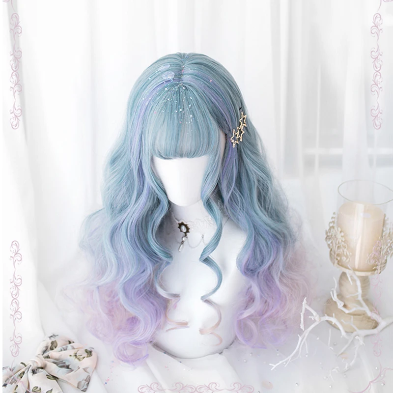 Парик женский из искусственных волос длинный синий в готическом стиле вечерние