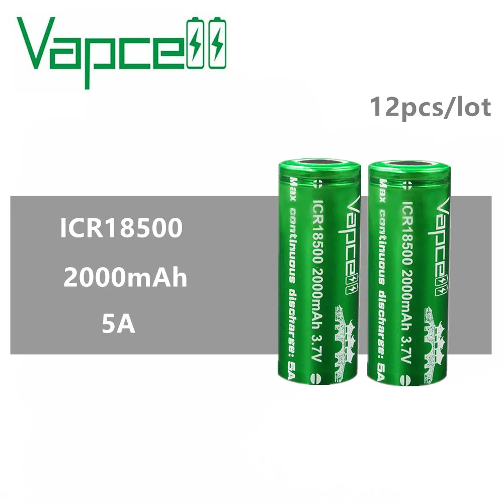 12 шт. VAPCELL ICR 18500 2000 мАч литиевая 3 7 в перезаряжаемая батарея непрерывная 5A