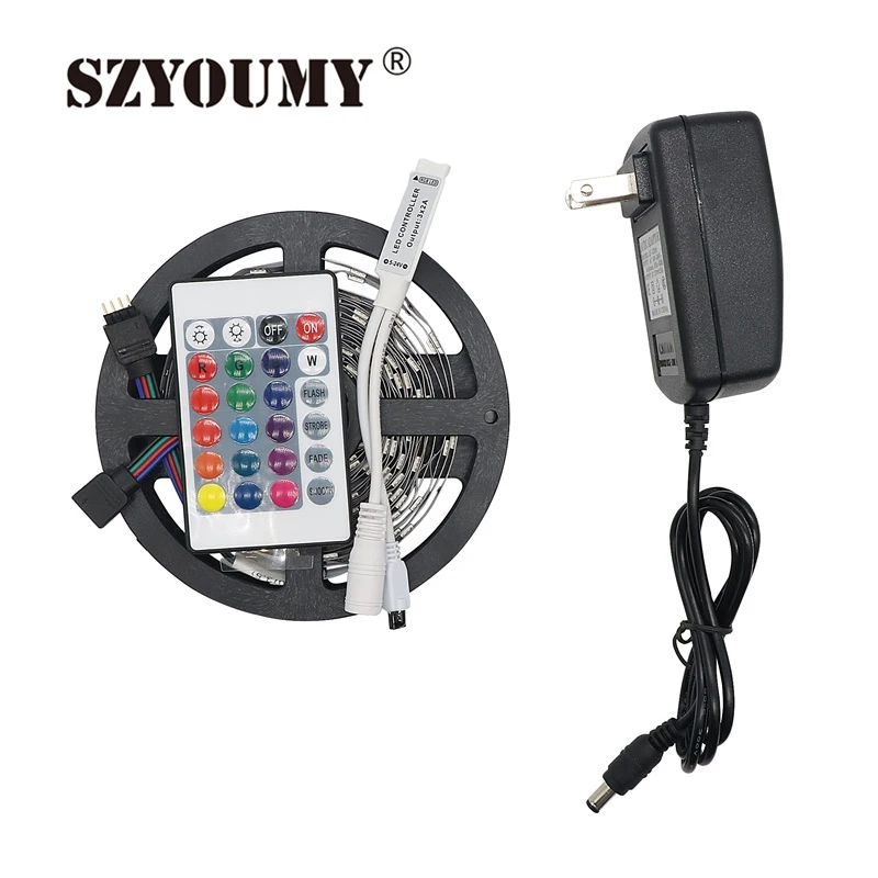 SZYOUMY RGB светодиодный светильник 5050 5 м 10 м IP20 светодиодный светильник RGB светодиодный s лента светодиодный гибкий Мини ИК контроллер DC12V адаптер