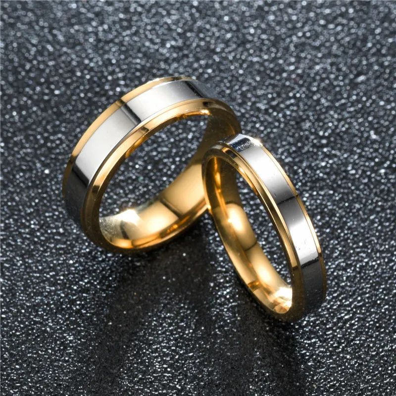 

2019 Tready 6MM 4MM High-end double-step mirror gold couple Ring For Women Men Jewelry 5-13 US Size