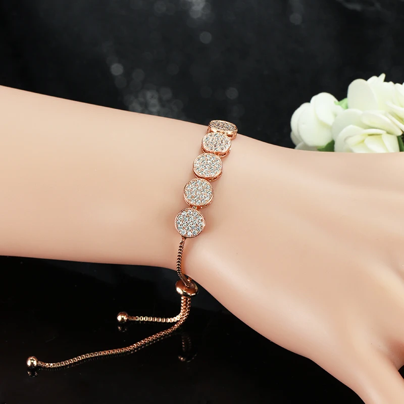 Браслет-цепочка женский из розового золота Круглый с микрофианитами BR086 5 шт. |