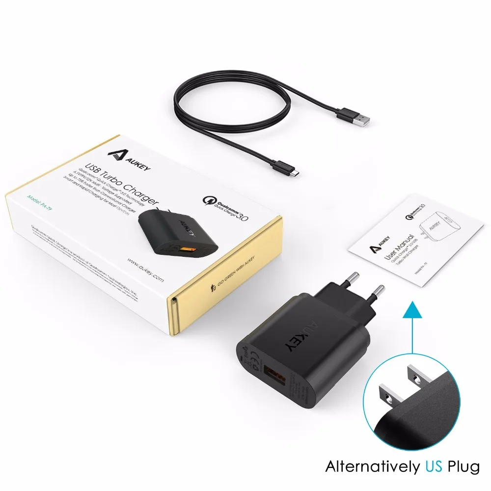 AUKEY Quick Charge 3 0 USB Wall Зарядное устройство ЕС США Plug Qualcomm QC3.0 Авто Путешествия для samsung