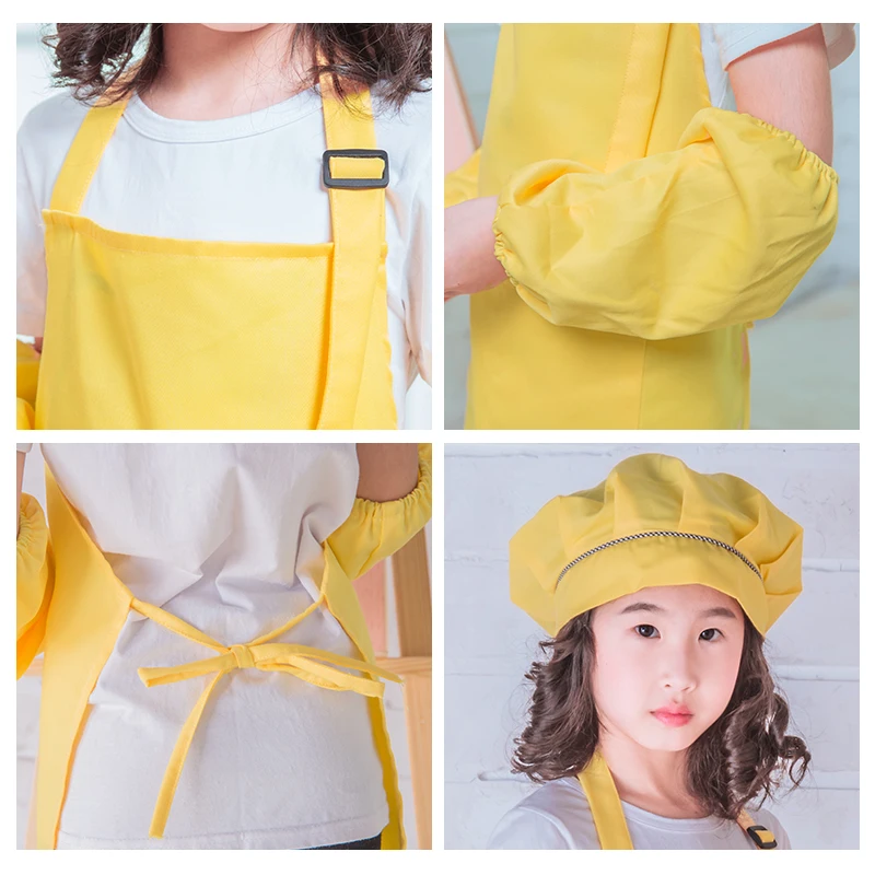 Kids Apron and Chef Hat Set Adjustable Cotton Child with 2 Pockets Boys Girls Bib for Cooking Painting Baking | Дом и сад