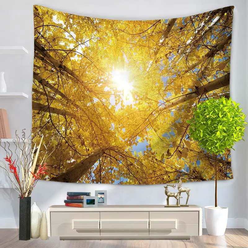 

Home Decorative Wall Hanging Carpet Tapestry 130x150cm Rectangle Bedspread Forest Scenic Pattern GT1038