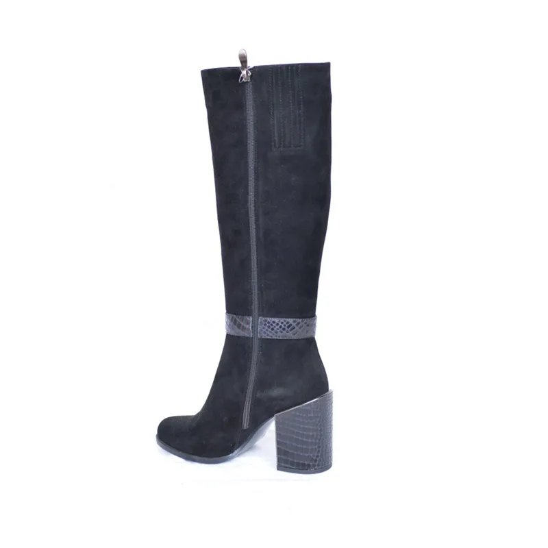 Женские высокие сапоги на толстом высоком каблуке зимние теплые с подкладкой из