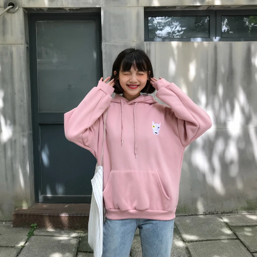 Женская Толстовка harajuku розовая толстовка с вышитым щенком из мультфильма