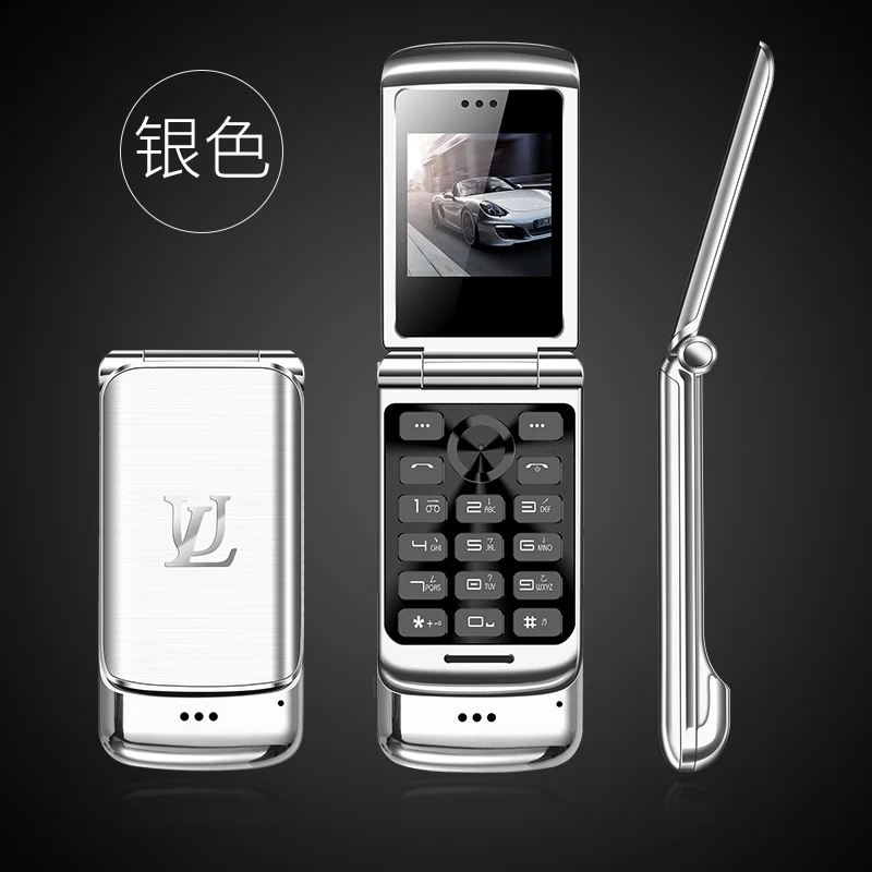 Silver Ulcool V9 1,54 ''металлический корпус флип телефон маленький экран Bluetooth Dialer FM радио анти-потеря супер мини мобильный телефон - Цвет: Silver