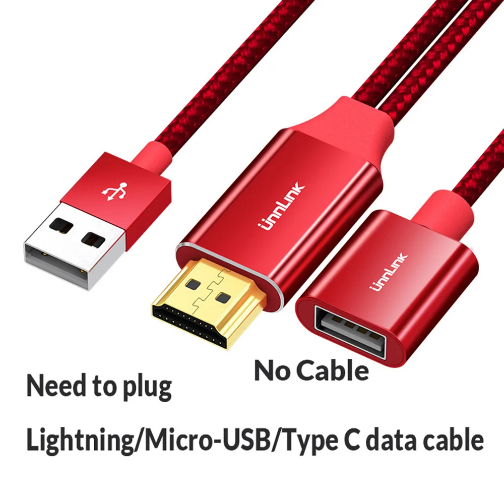 No Cable Unnlink USB к HDMI зеркальный литой кабель для преобразования с аудио MHL для iPhone iPad освещение Android телефон Micro usb type C к HDMI - Цвет: No Cable