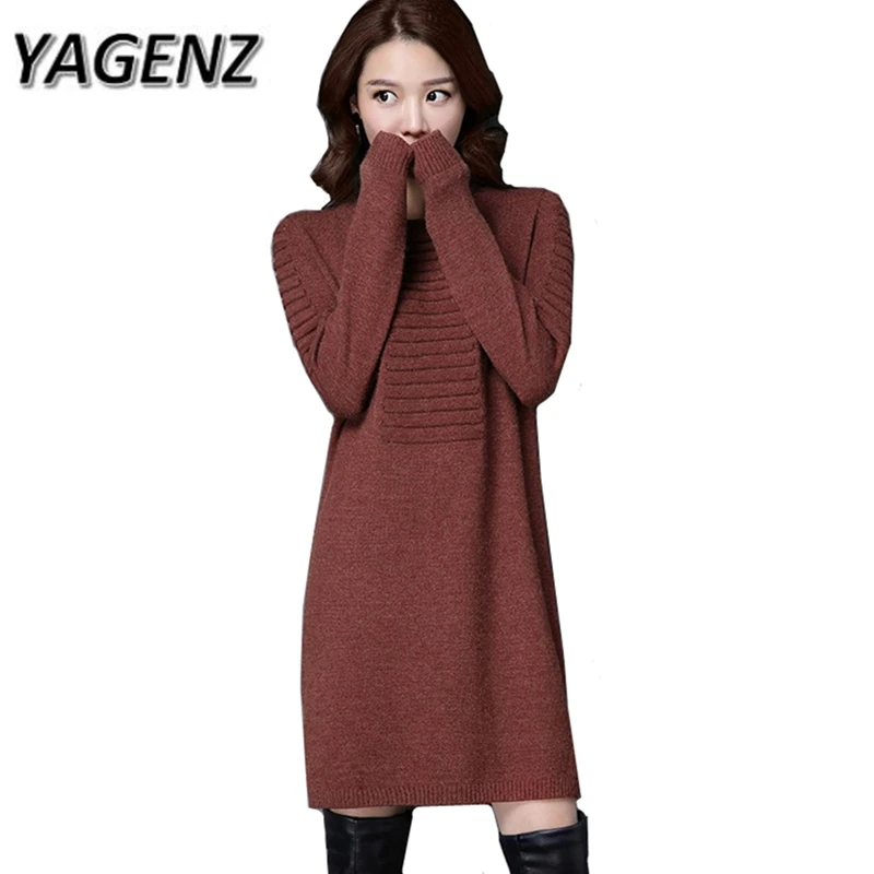 2021 New Autumn Winter Warm Women Sweater Dress Korean Loose Thicken Elasticity Lady Long Knit Sweaters Casual Female Pullovers | Женская