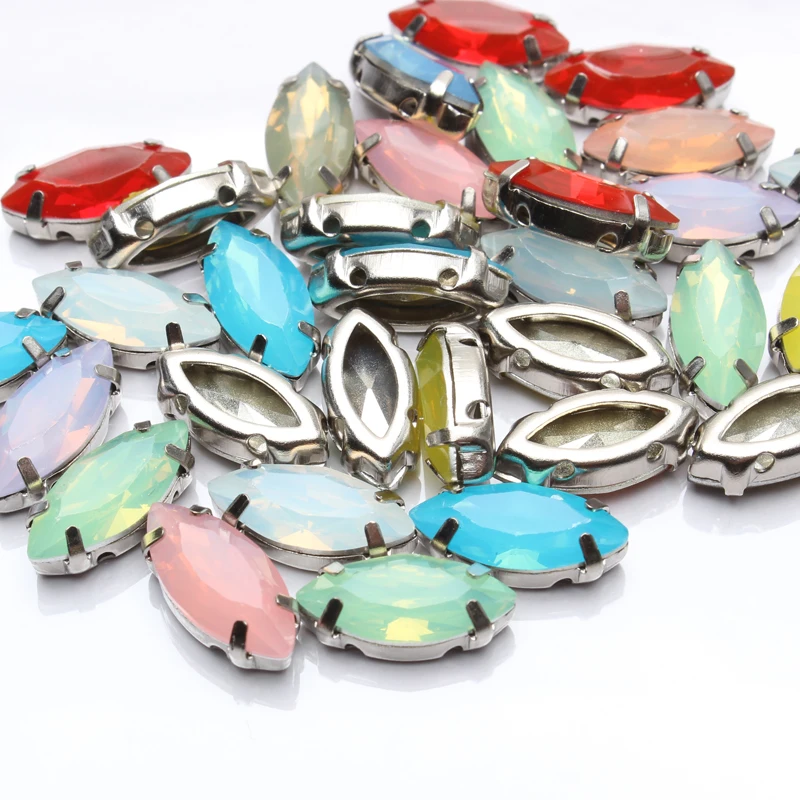 Цветные опаловые полимерные камни конский глаз 7х15 мм Стразы для шитья K