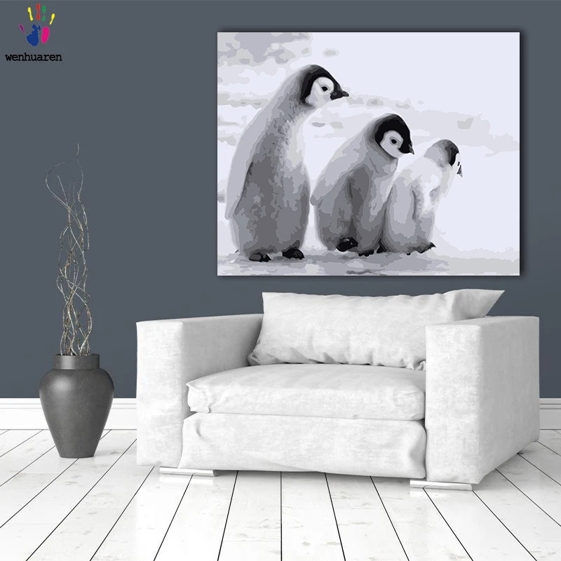DIY картинки для раскраски по номерам с colorsCute друг Пингвин рисунок живописи