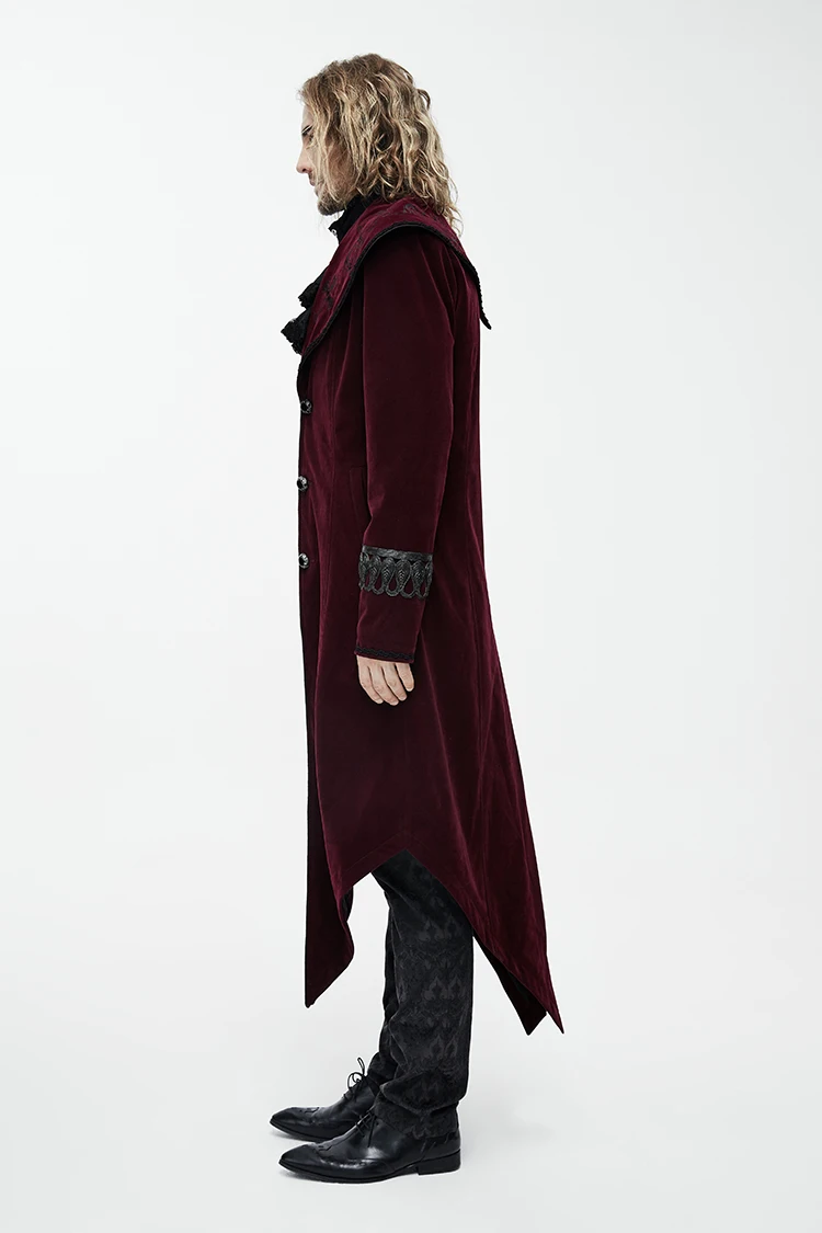Devil Fashion стимпанк мужские длинные пальто Осень Зима готическая вышивка накидка с узором повседневное Пальто Тренч Черный Красный