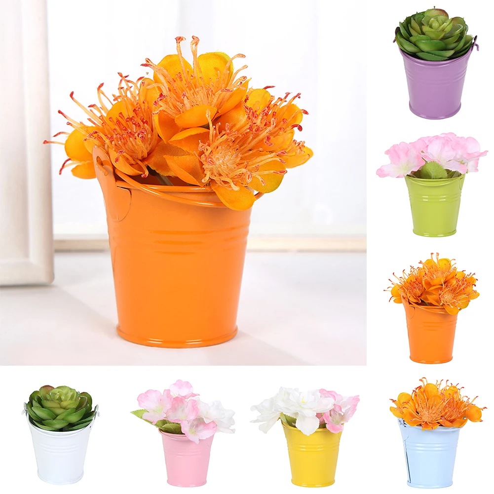 

Cute Mini Flower Pots Solid Color Plants Planters Pot Pail Bucket Wedding Party Candy Favours Home Decor Flower PotsPlanters