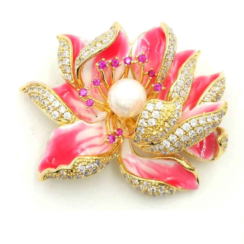 Мечты фантазии Стиль эмалированные лепесток микро Паве CZ розовый цветок лотоса