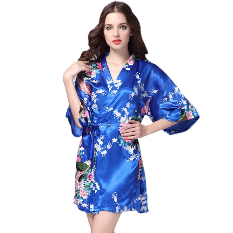 Женское шелковое кимоно атласное короткое ночное белье Пижама для подружки