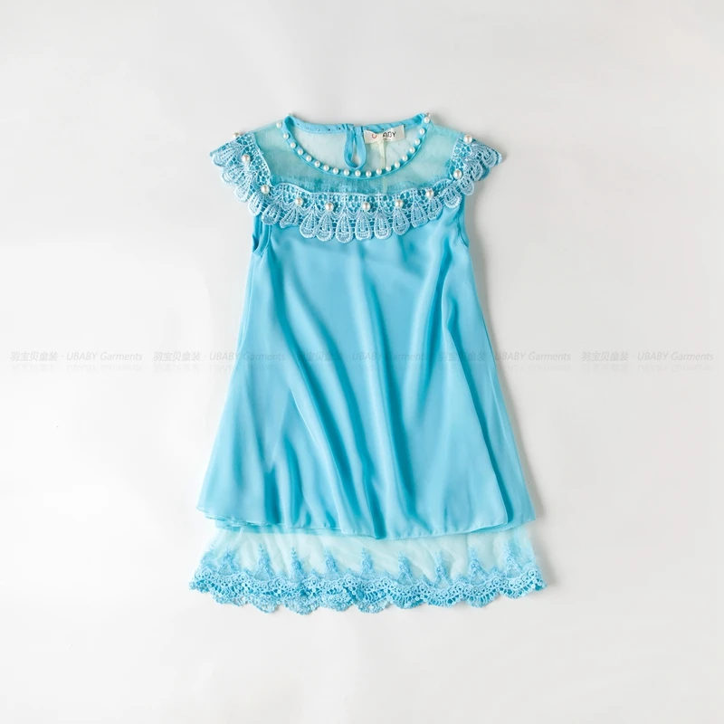 style 1 blue В году, Новое поступление. Летнее Плиссированное шифоновое цельнокроеное платье с воротником с пайетками, детская одежда розовый/зеленый - Цвет: style 1 blue